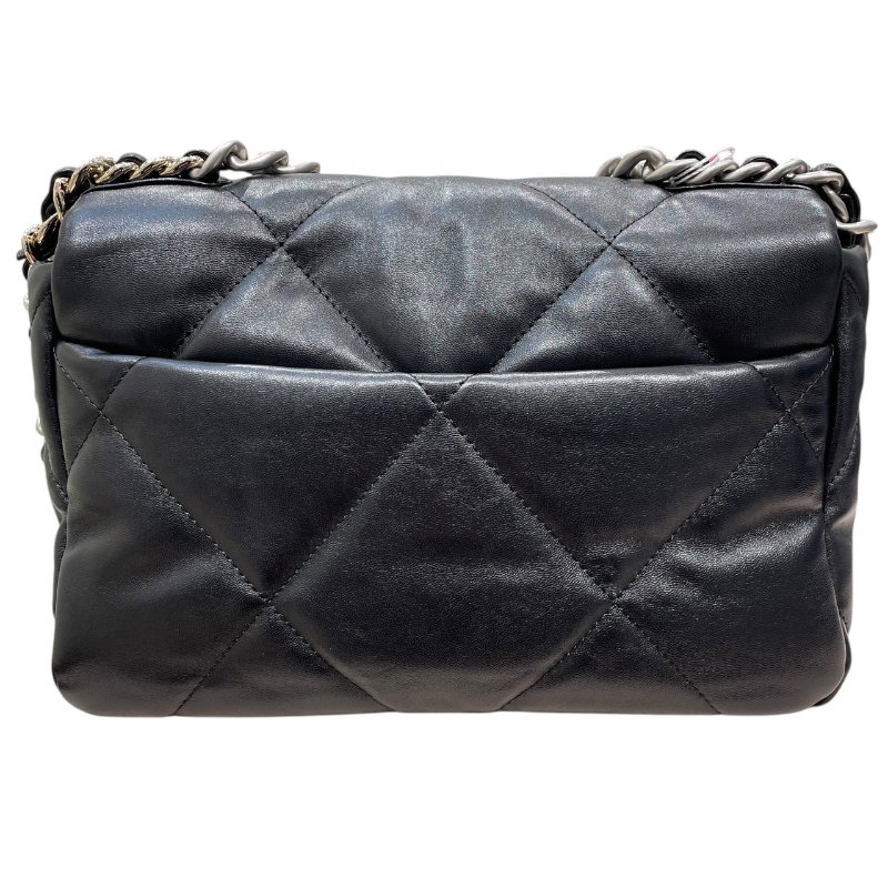 CHANEL 香奈兒 19 鍊條肩背包 油蠟皮 黑色 銀釦-2