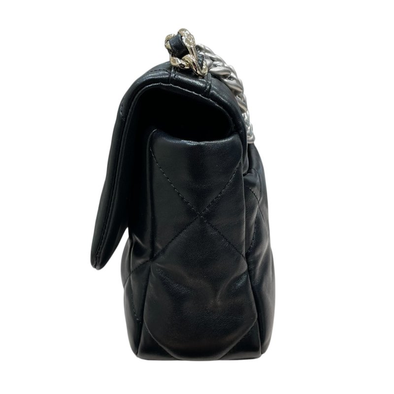 CHANEL 香奈兒 19 鍊條肩背包 油蠟皮 黑色 銀釦-4