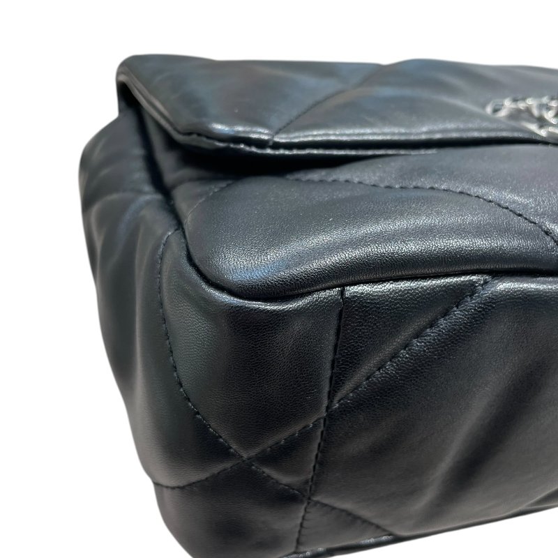 CHANEL 香奈兒 19 鍊條肩背包 油蠟皮 黑色 銀釦-6