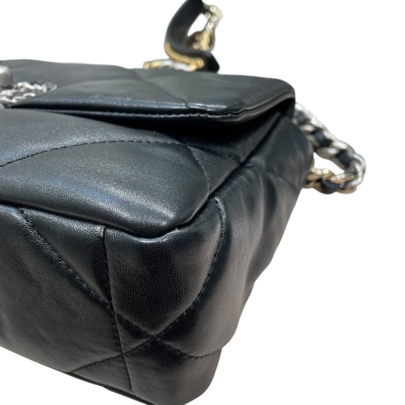 CHANEL 香奈兒 19 鍊條肩背包 油蠟皮 黑色 銀釦-7