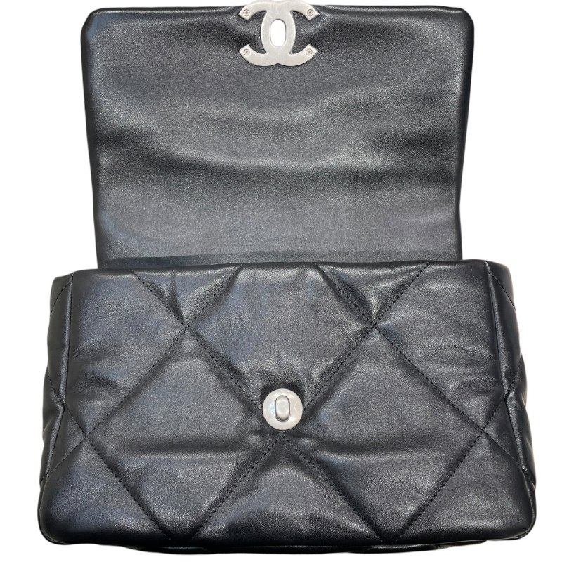 CHANEL 香奈兒 19 鍊條肩背包 油蠟皮 黑色 銀釦-12