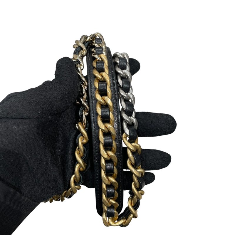 CHANEL 香奈兒 19 鍊條肩背包 油蠟皮 黑色 銀釦-14