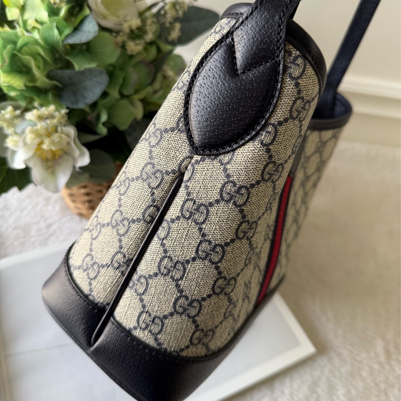 Ophidia GG 帆布藍紅小款水桶肩背包(黑藍色)-4