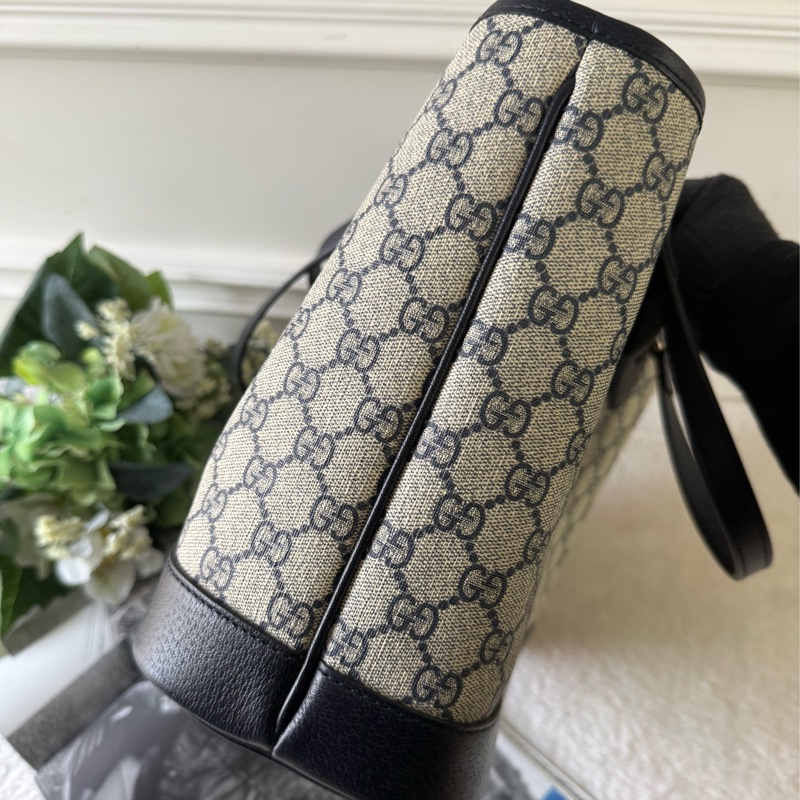 Ophidia GG 塗層帆布中款手提/肩背二用托特包(黑藍色)-2