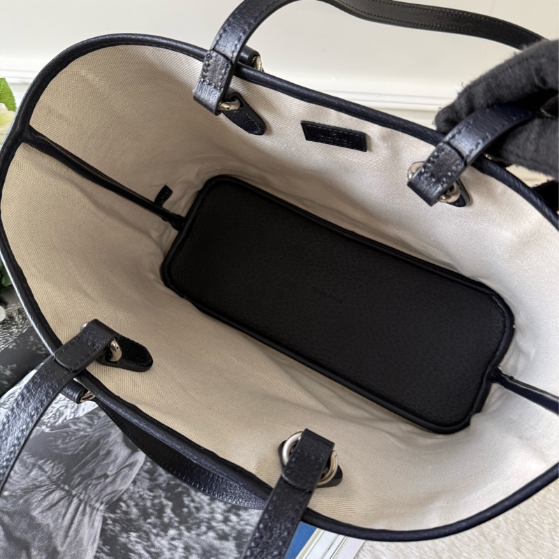 Ophidia GG 塗層帆布中款手提/肩背二用托特包(黑藍色)-6