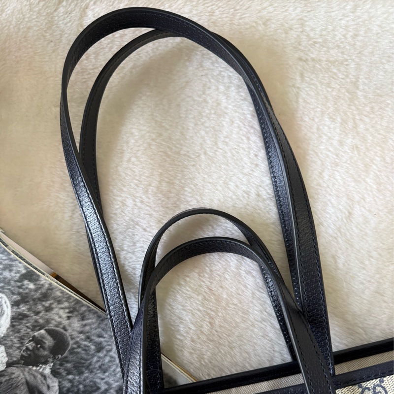 Ophidia GG 塗層帆布中款手提/肩背二用托特包(黑藍色)-7