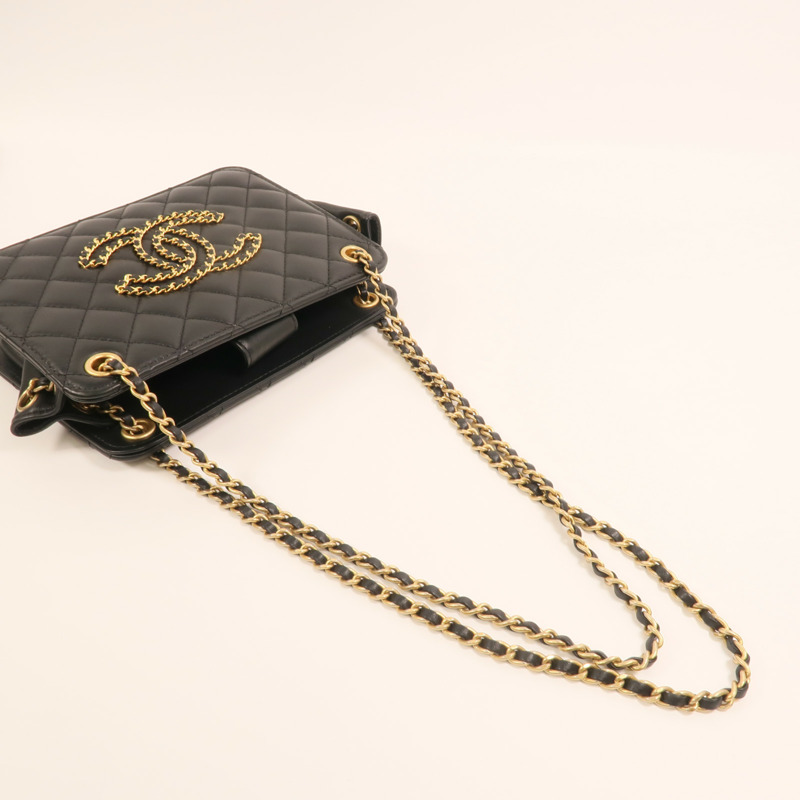 CHANEL 羊皮皮革CC Chain Accordion Bag金扣鏈帶肩背袋-7