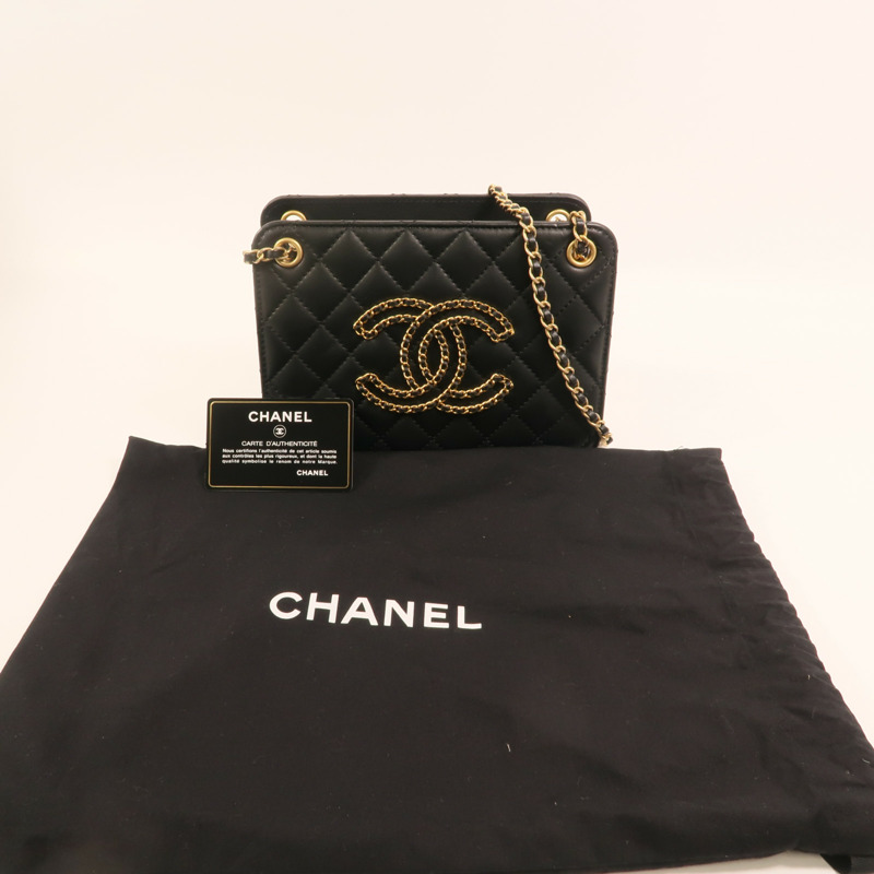 CHANEL 羊皮皮革CC Chain Accordion Bag金扣鏈帶肩背袋-10