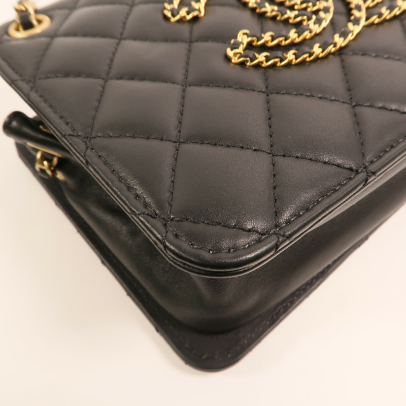 CHANEL 羊皮皮革CC Chain Accordion Bag金扣鏈帶肩背袋-13