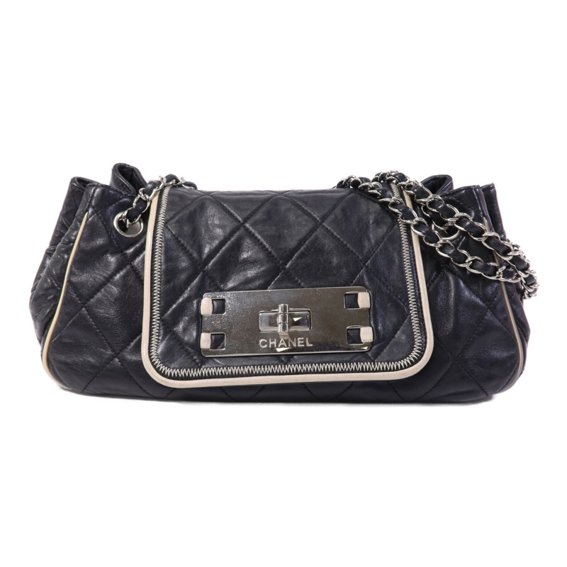 CHANEL 牛皮皮革Weat Accordion Flap銀扣鏈帶肩背袋-0