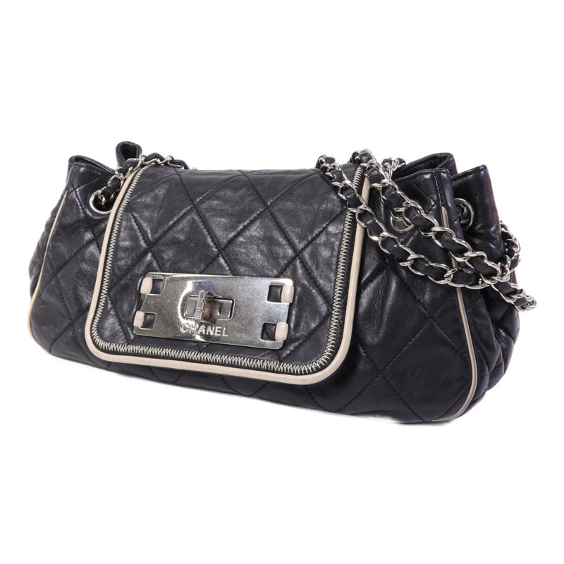 CHANEL 牛皮皮革Weat Accordion Flap銀扣鏈帶肩背袋-2
