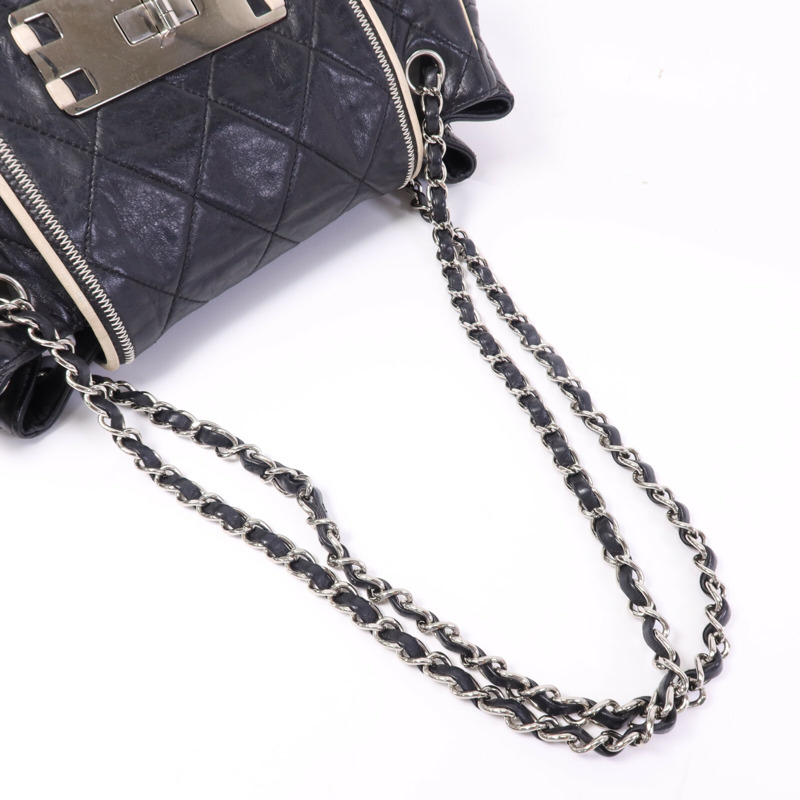 CHANEL 牛皮皮革Weat Accordion Flap銀扣鏈帶肩背袋-8
