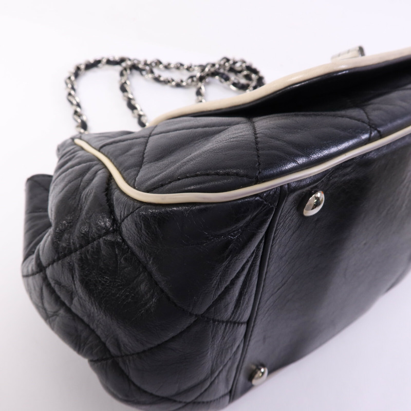 CHANEL 牛皮皮革Weat Accordion Flap銀扣鏈帶肩背袋-10