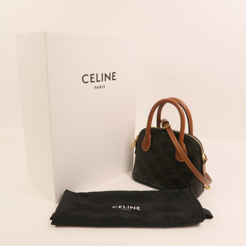 CELINE 塗層帆布Mini Honorine金扣手挽肩背兩用袋-10
