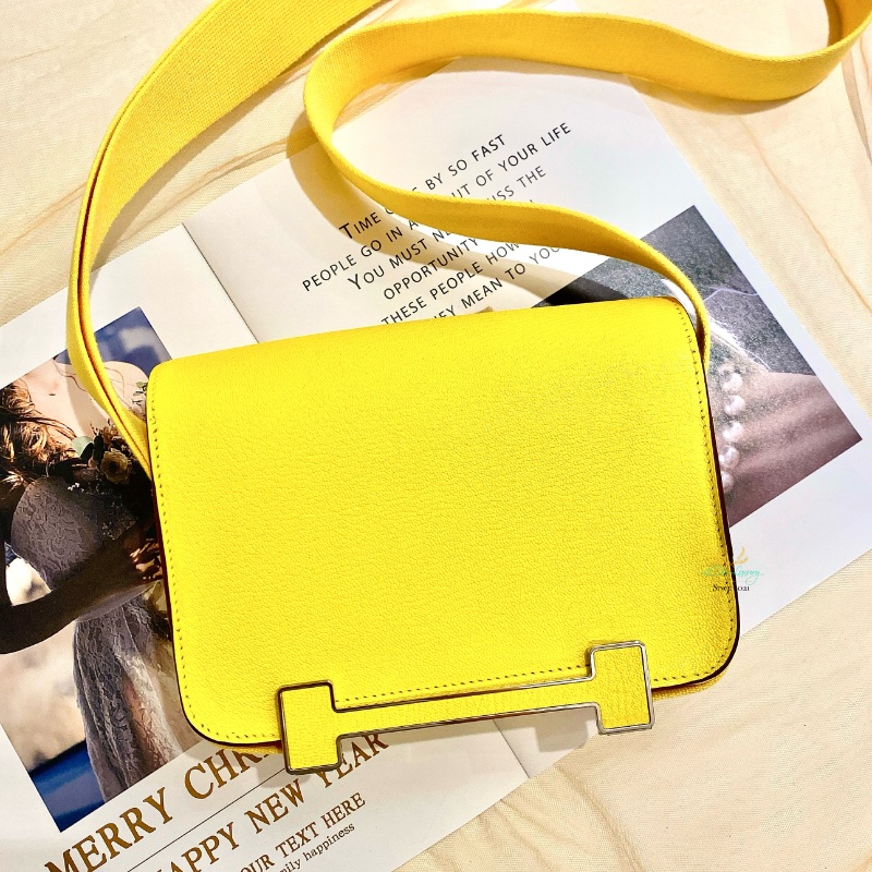 Hermes 愛馬仕 Geta 9N 糖果黃 x 銀釦 木屐包 側背包 斜背包-0