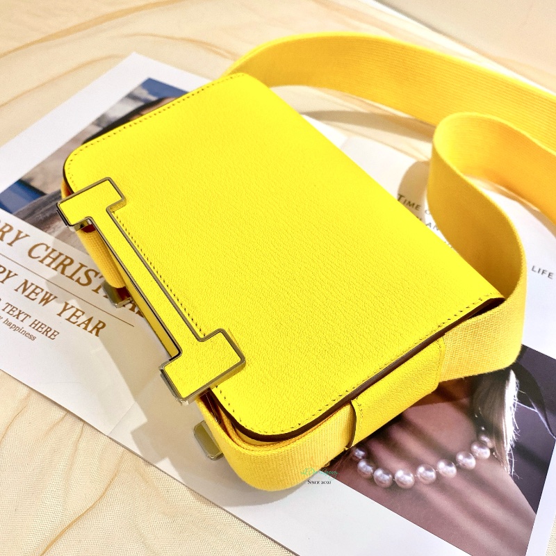 Hermes 愛馬仕 Geta 9N 糖果黃 x 銀釦 木屐包 側背包 斜背包-1