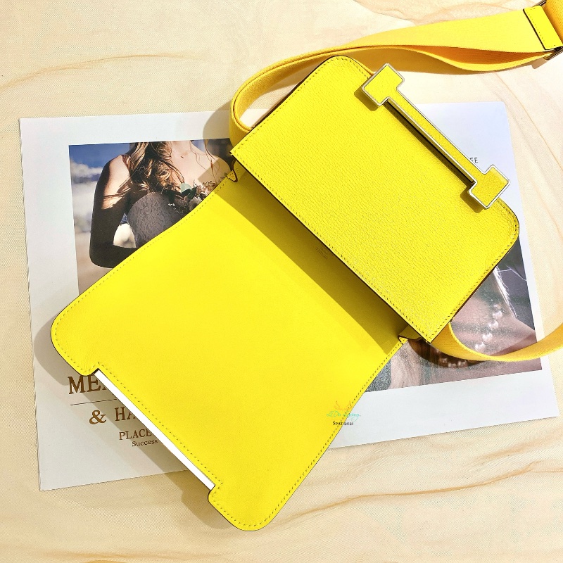 Hermes 愛馬仕 Geta 9N 糖果黃 x 銀釦 木屐包 側背包 斜背包-6