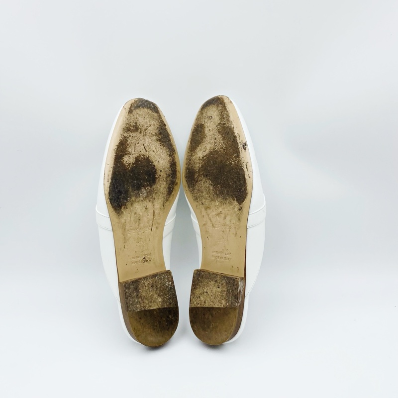 Hermes愛馬仕半拖鞋銀扣白色穆勒拖鞋kelly扣 36.5附件：塵袋-5