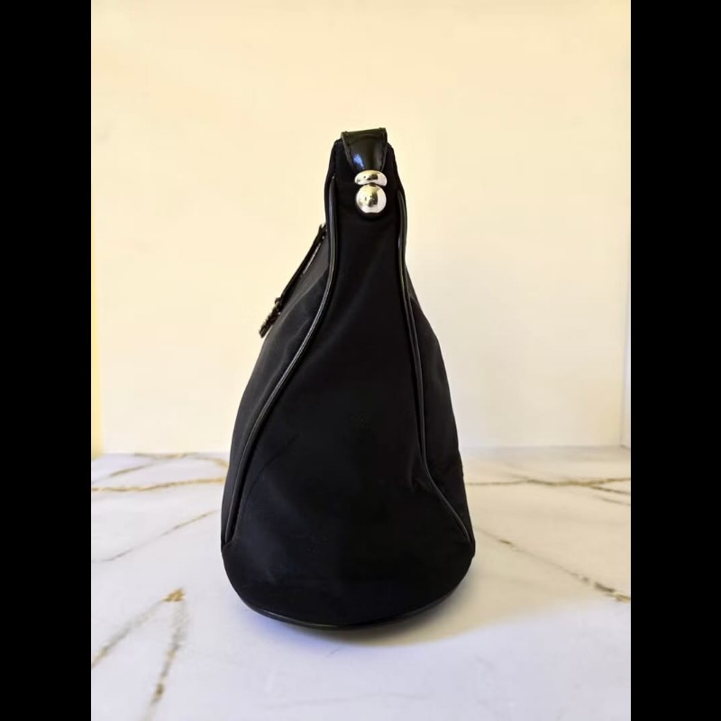 【LA LUNE】稀有中古包 Loewe黑色銀雕刻扣拼皮流浪包 側背包 單肩包 二手包-6