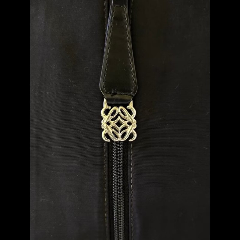 【LA LUNE】稀有中古包 Loewe黑色銀雕刻扣拼皮流浪包 側背包 單肩包 二手包-8