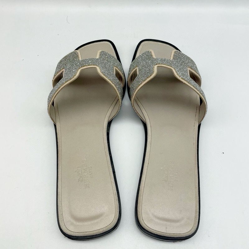 Hermes愛馬仕平底拖鞋 帶閃片 37.5碼 無附件-2