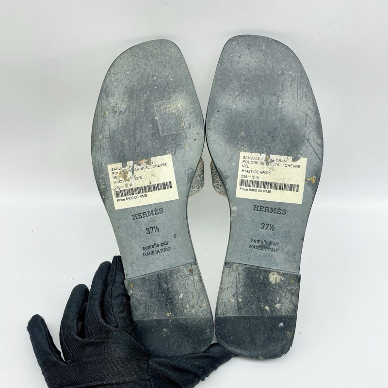 Hermes愛馬仕平底拖鞋 帶閃片 37.5碼 無附件-4
