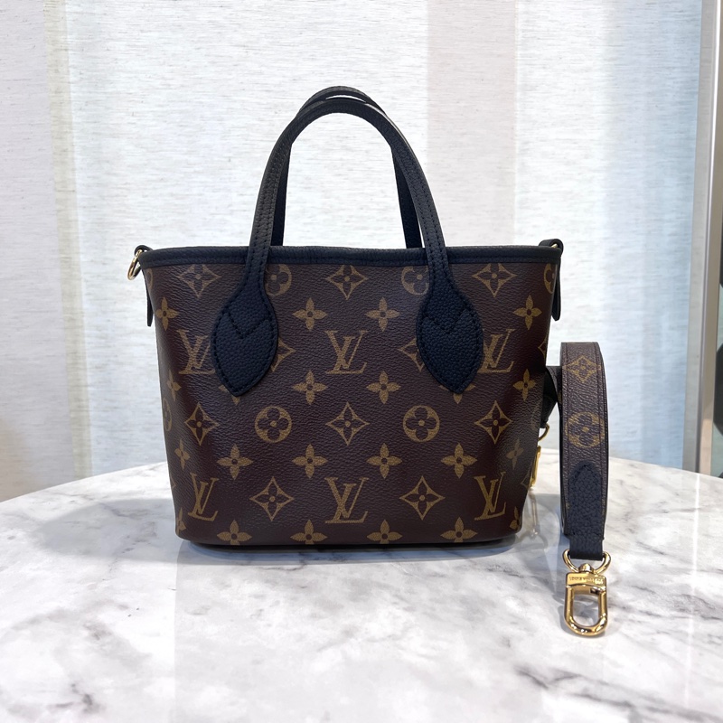 LV 原花拼黑牛皮雙面金釦Neverfull Inside Out BB-1