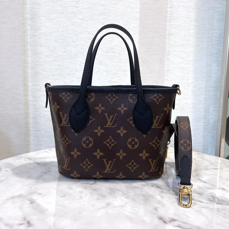 LV 原花拼黑牛皮雙面金釦Neverfull Inside Out BB-2