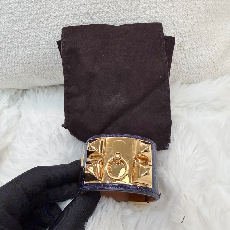 Hermes/ Collier de Chien (CDC)/ 紫金 鱷魚皮-0