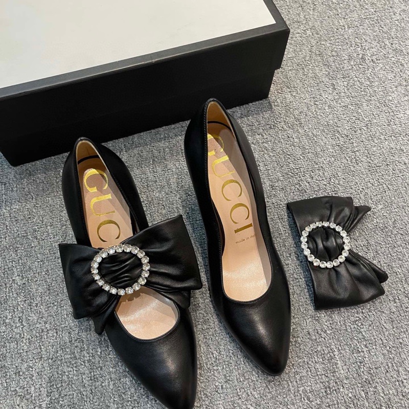 僅試穿 99.9新 Gucci古馳蝴蝶結高跟鞋 蝴蝶結可拆卸 36.5-0