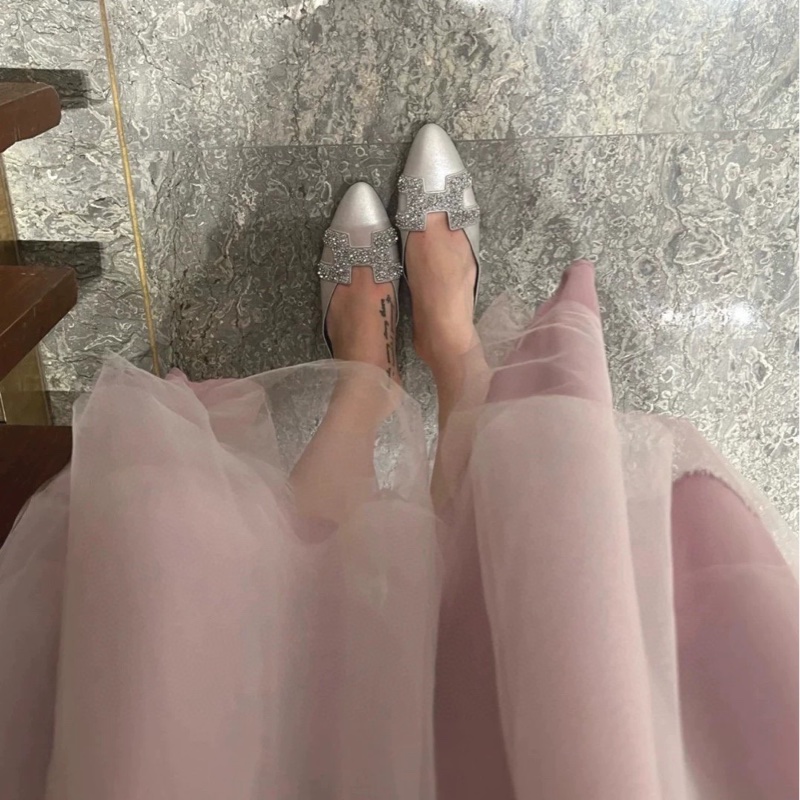 閒置新 未使用 Hermes愛馬仕 銀色水晶細節H造型平底鞋包頭拖鞋 女款  35碼-6