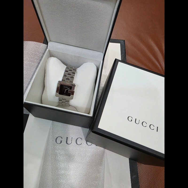 真品Gucci 古馳 G-Class 3600M （大款）石英黑色錶盤方形 G 字錶盤中性腕錶-7