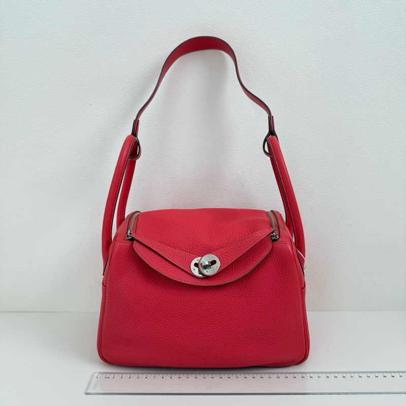 HERMES/愛馬仕 Lindy26極致粉 牛皮單肩包 銀扣-1