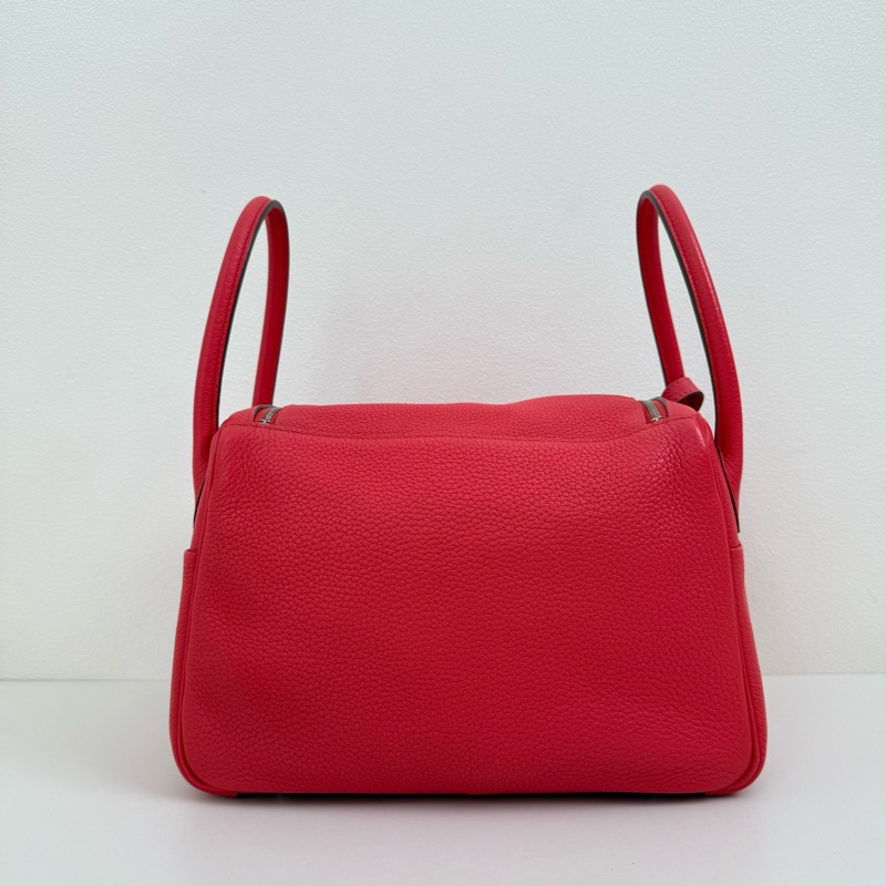 HERMES/愛馬仕 Lindy26極致粉 牛皮單肩包 銀扣-4