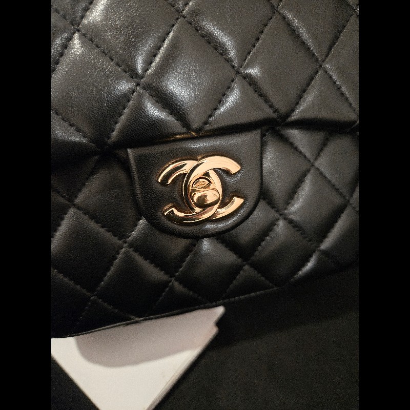 CHANEL 香奈兒 黑色羊皮金扣抽繩後背包 🈶台灣購證正本-14