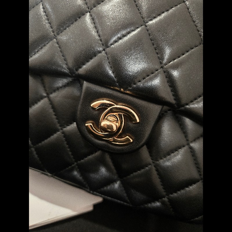 CHANEL 香奈兒 黑色羊皮金扣抽繩後背包 🈶台灣購證正本-15