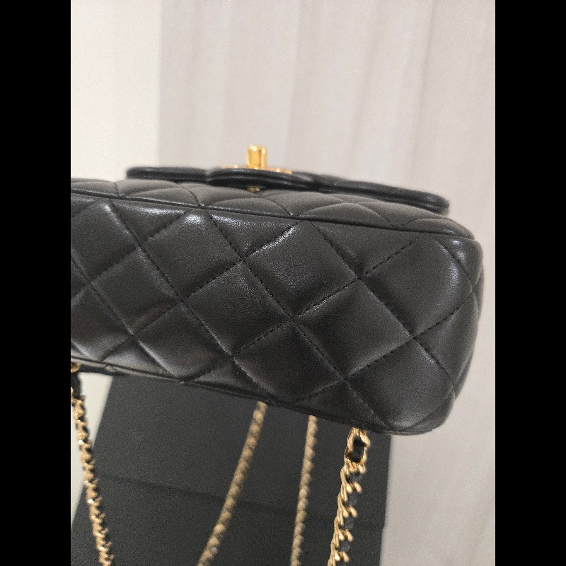 CHANEL 香奈兒 黑色羊皮金扣抽繩後背包 🈶台灣購證正本-18