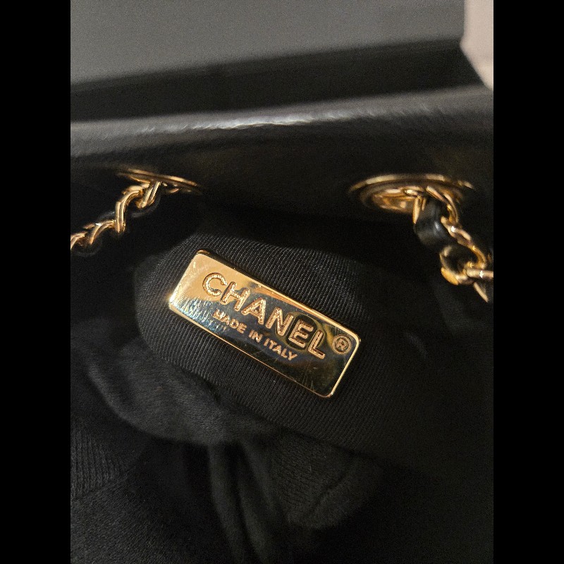 CHANEL 香奈兒 黑色羊皮金扣抽繩後背包 🈶台灣購證正本-38
