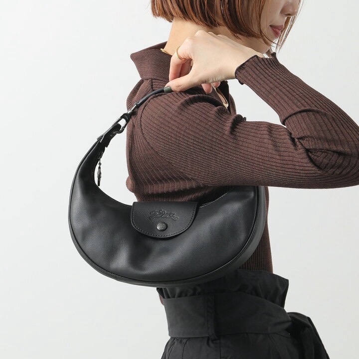 LONGCHAMP LE PLIAGE XTRA系列牛皮半月手提包(黑)-1