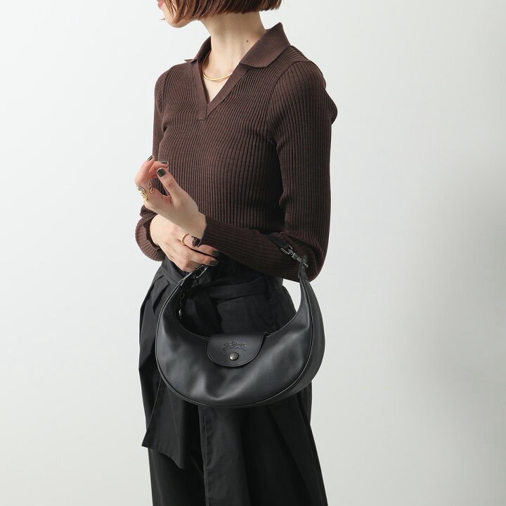 LONGCHAMP LE PLIAGE XTRA系列牛皮半月手提包(黑)-4