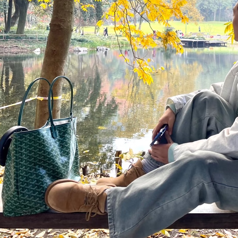 Goyard戈雅老花綠色購物托特包🎖️中號 尺寸34*27*14-20