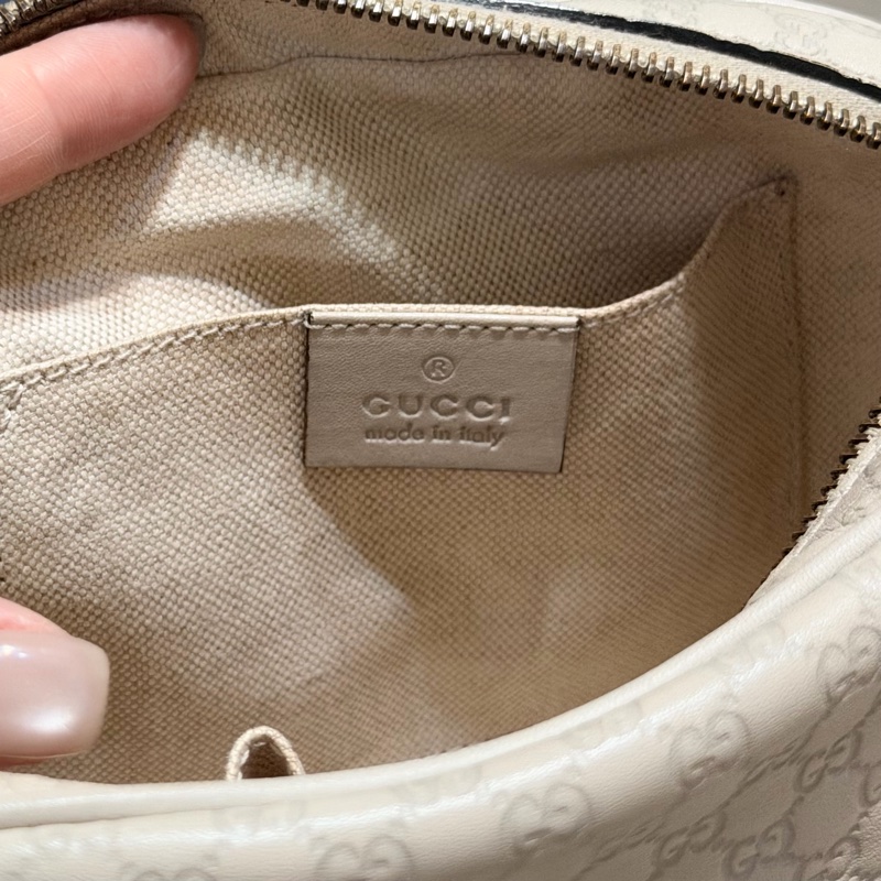 Gucci古馳 灰白色經典Logo雙G老花Microguccissima Disco 竹節流蘇相機包 斜背包-7