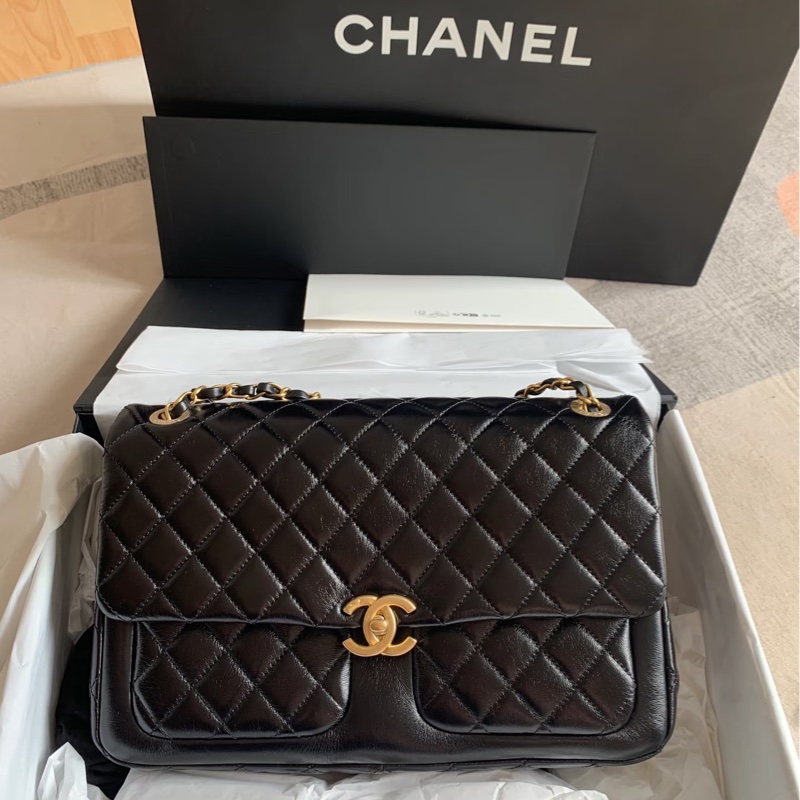 CHANEL 黑金油臘雙口袋季節限定CF 晶片款全新💚-0