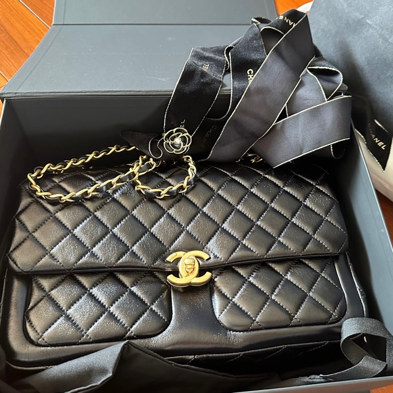 CHANEL 黑金油臘雙口袋季節限定CF 晶片款全新💚-1