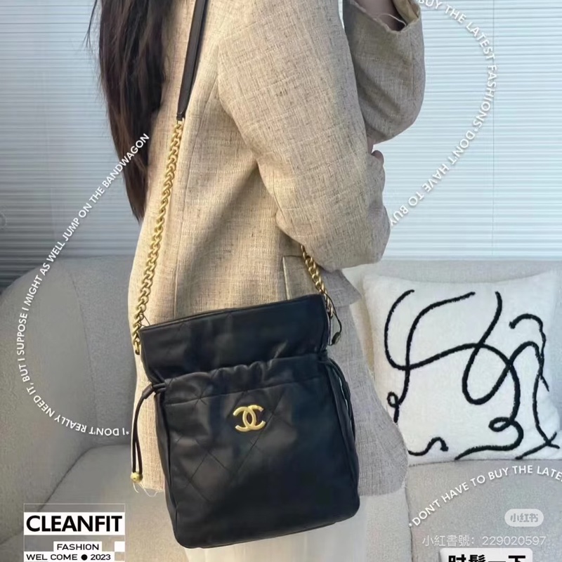 全新全配❤️晶片❤️ 香奈兒 #黑金 #小福袋 #水桶包 #抽繩水桶-2