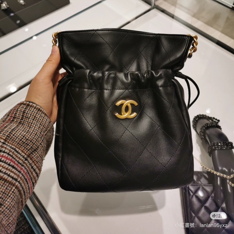 全新全配❤️晶片❤️ 香奈兒 #黑金 #小福袋 #水桶包 #抽繩水桶-3