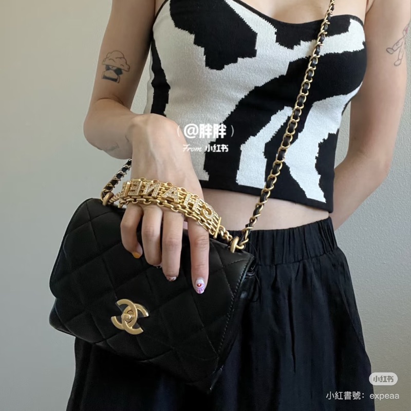 全新全配❤️晶片❤️ 香奈兒 #22s黑金 #字母水鑽 鏈條口蓋 #CF #mini-2