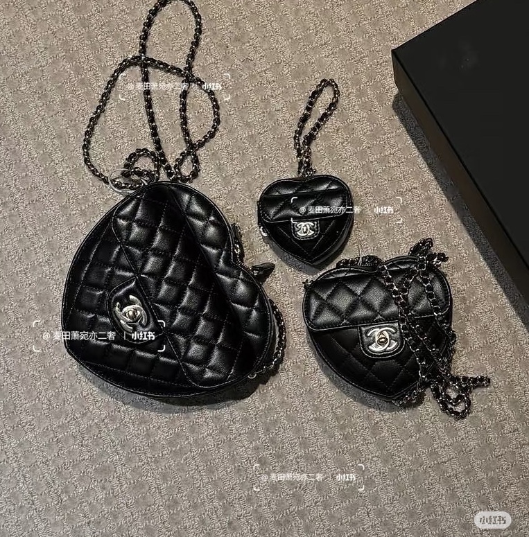 全新全配❤️晶片❤️ 香奈兒 #黑金 #愛心包 #大號 #大愛心-3