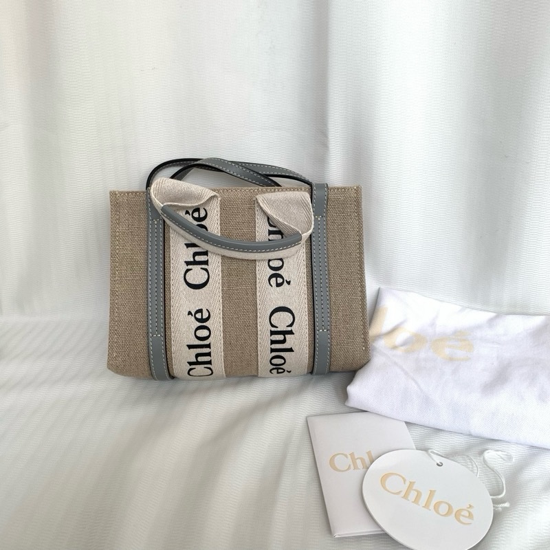 Chloe woody mini 帆布拼皮托特-0