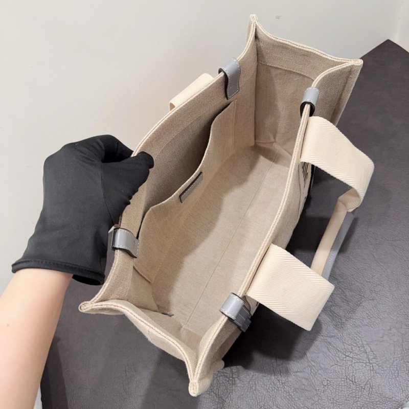 Chloe蔻依 Woody系列米色棉質帆布拼灰藍色牛皮Tote-4